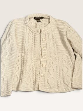 Inis Crafts 100% Merino Wool Irish Cable Knit Cardigan M